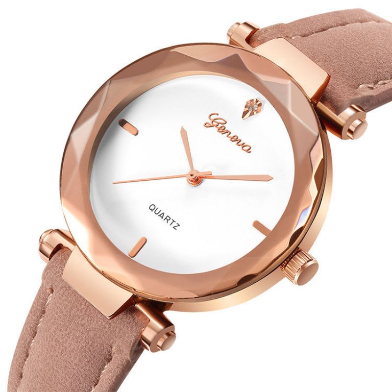 Trendy Kvarts Klokker Lærreim Lady Fashion Rose Gold Dial For Kvinner