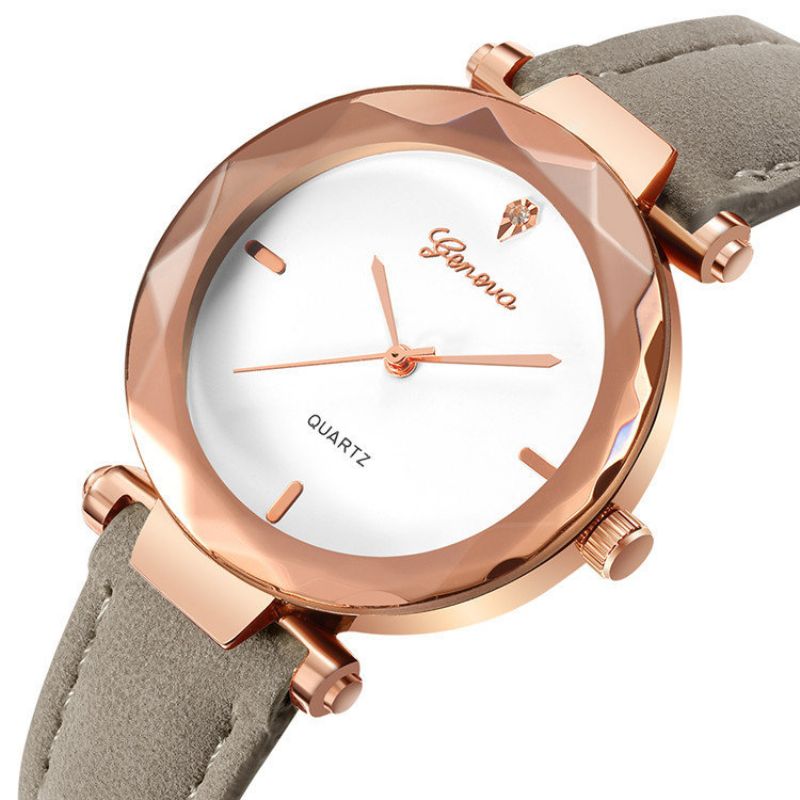 Trendy Kvarts Klokker Lærreim Lady Fashion Rose Gold Dial For Kvinner