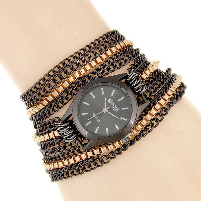 Trendy Mental Winding Chain Watch Gulllegering Armbånd Quartz For Women Midjeklokke