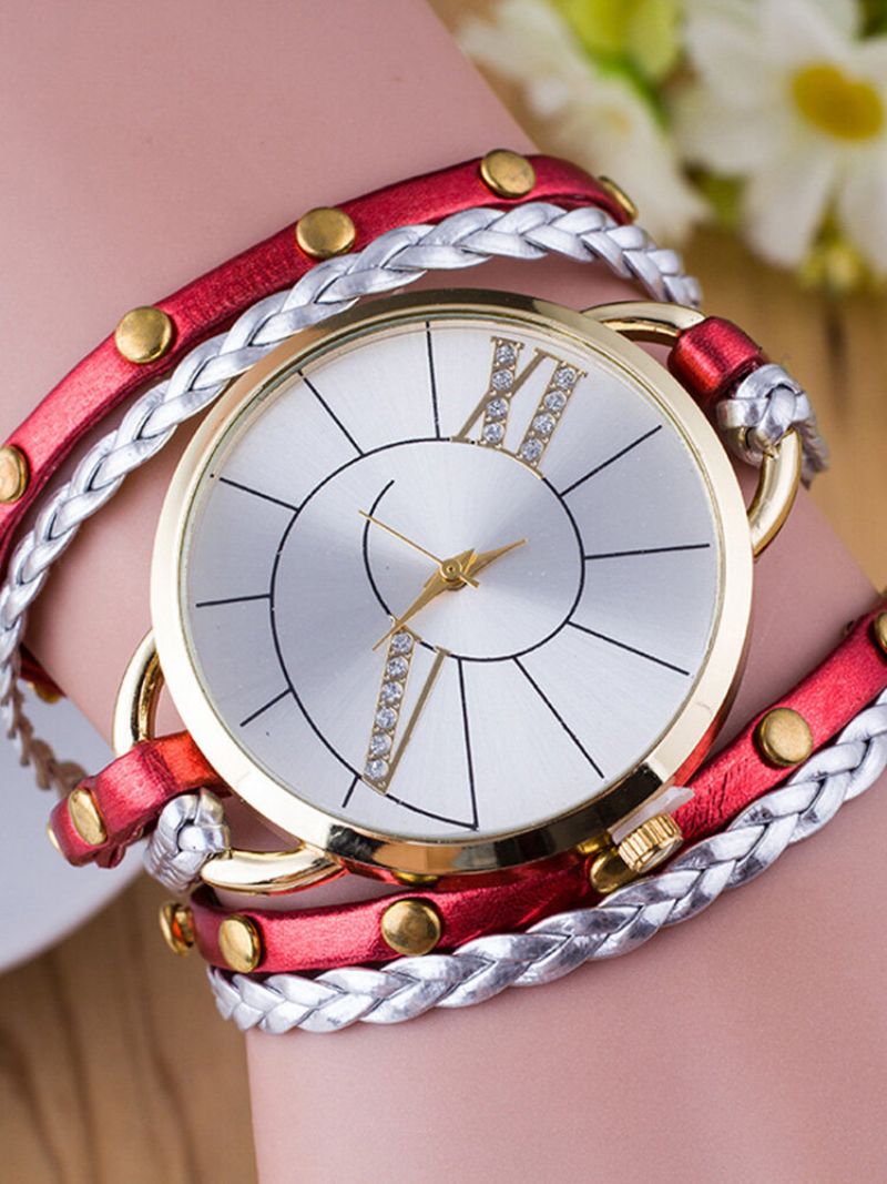 Trendy Rivet Butterfly Winding Watch Three Circle Leather Quartz For Women