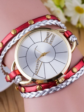 Trendy Rivet Butterfly Winding Watch Three Circle Leather Quartz For Women