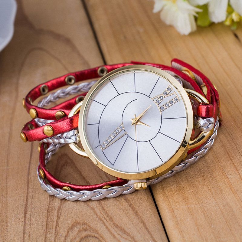 Trendy Rivet Butterfly Winding Watch Three Circle Leather Quartz For Women