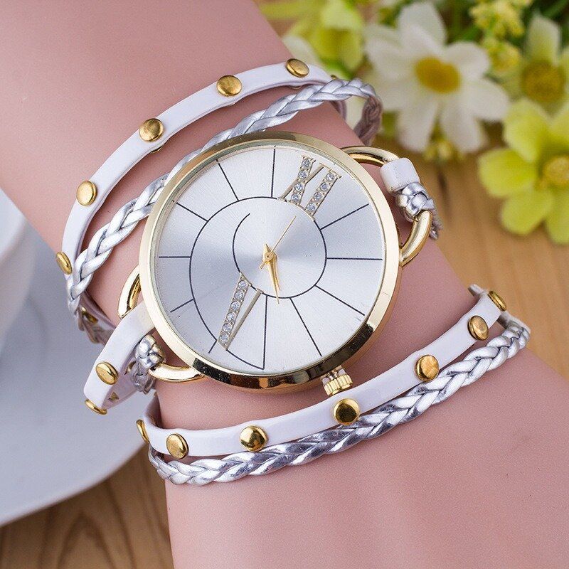 Trendy Rivet Butterfly Winding Watch Three Circle Leather Quartz For Women