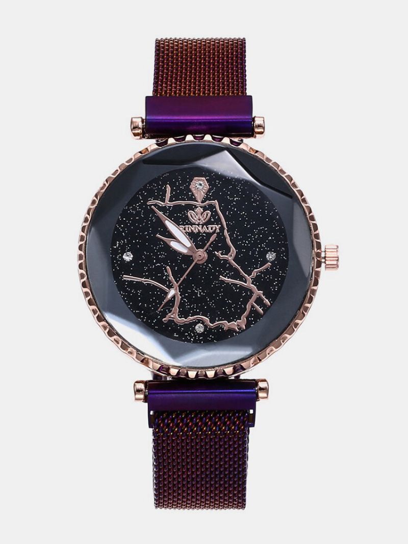 Trendy Starry Sky Quartz Watch Rustfritt Stål Magnet Dame Waterproof