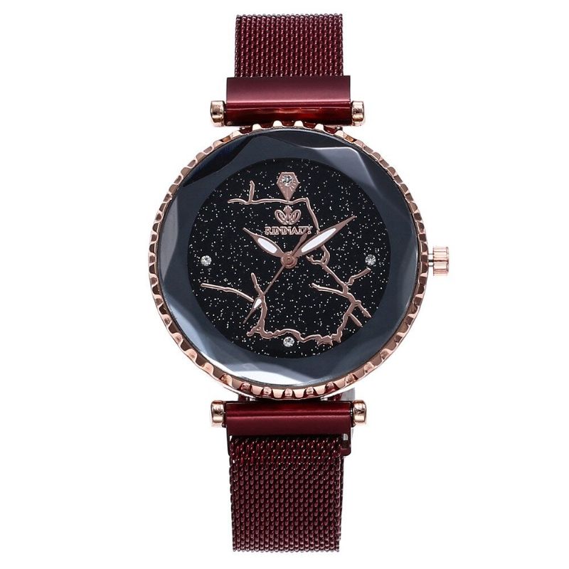 Trendy Starry Sky Quartz Watch Rustfritt Stål Magnet Dame Waterproof