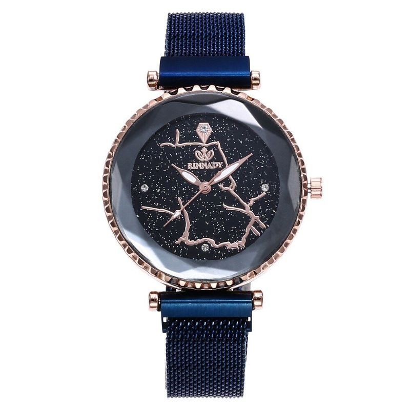 Trendy Starry Sky Quartz Watch Rustfritt Stål Magnet Dame Waterproof