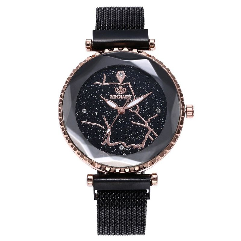 Trendy Starry Sky Quartz Watch Rustfritt Stål Magnet Dame Waterproof