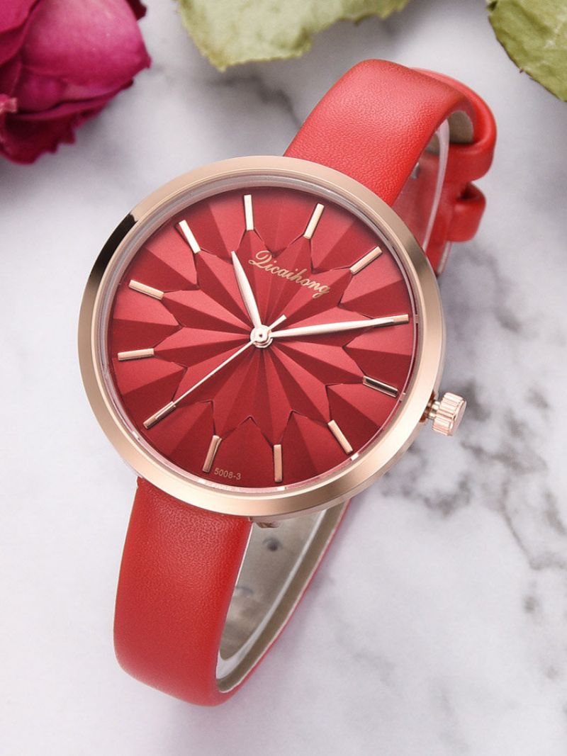 Trendy Urskive Quartz Watch Pu Leather Dame Vanntett Rose Gold Midjeklokke