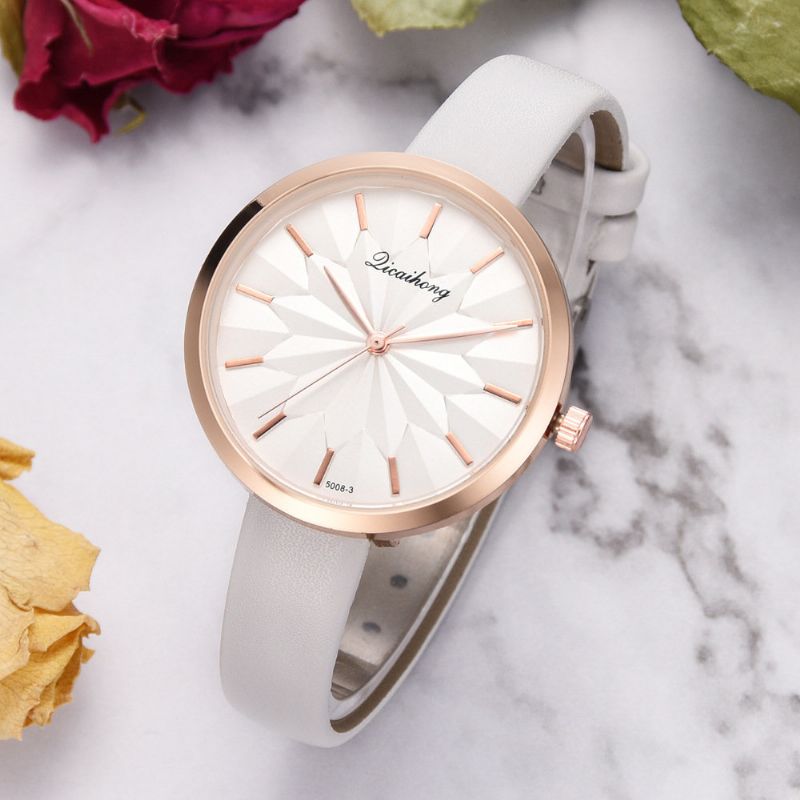 Trendy Urskive Quartz Watch Pu Leather Dame Vanntett Rose Gold Midjeklokke