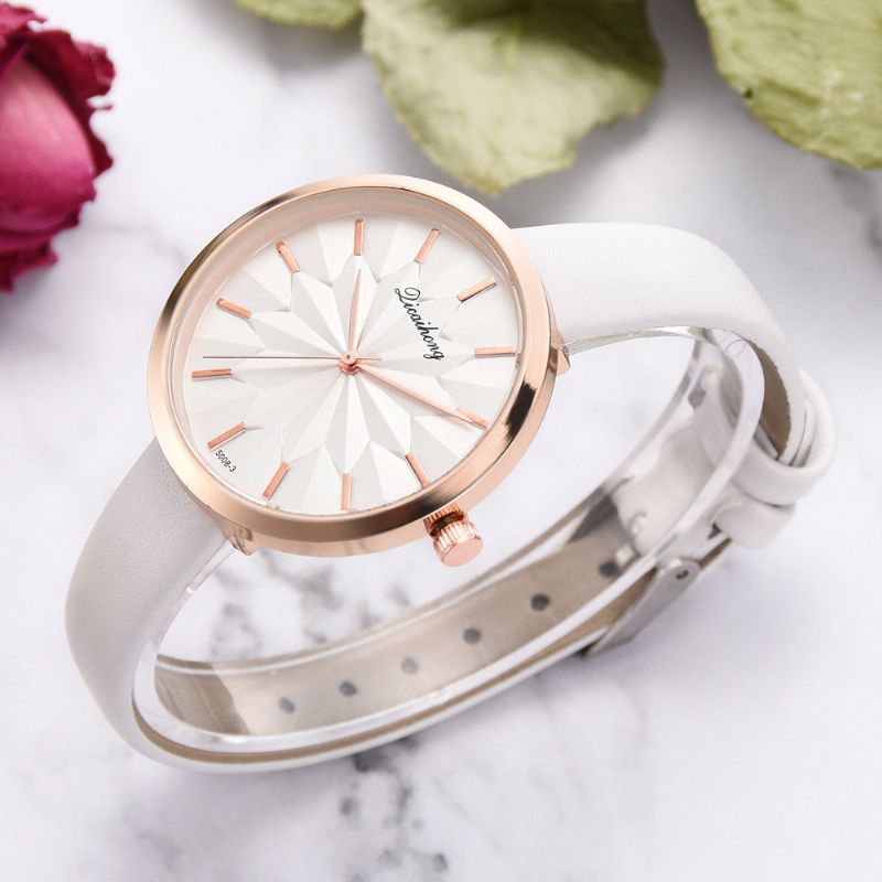 Trendy Urskive Quartz Watch Pu Leather Dame Vanntett Rose Gold Midjeklokke