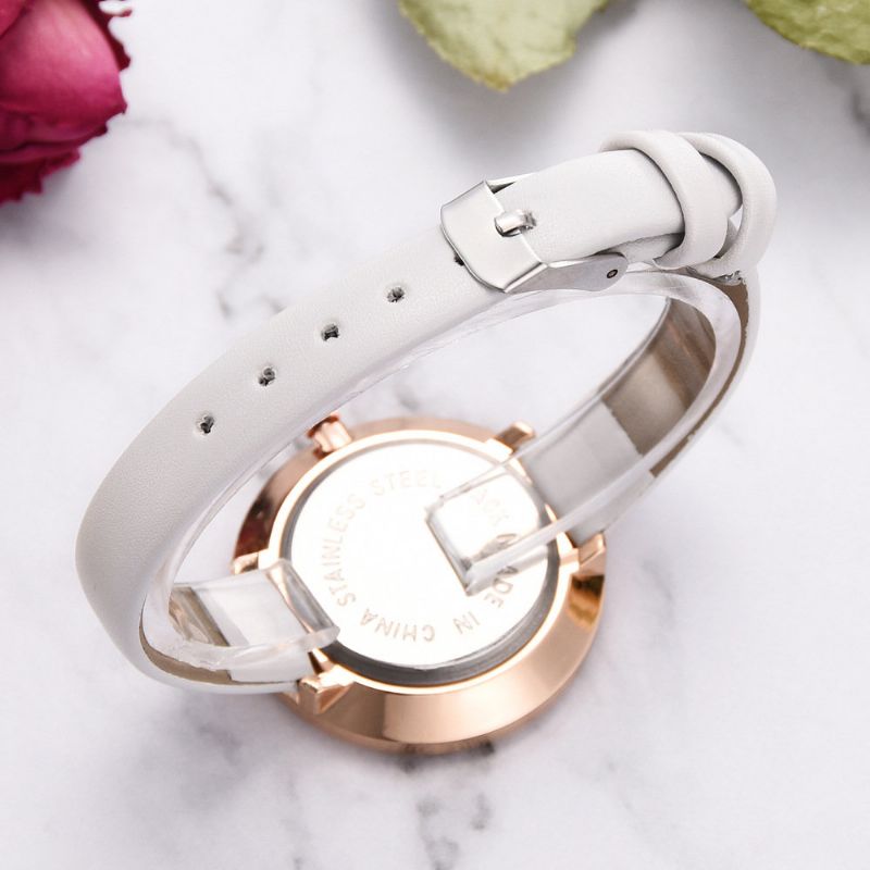 Trendy Urskive Quartz Watch Pu Leather Dame Vanntett Rose Gold Midjeklokke