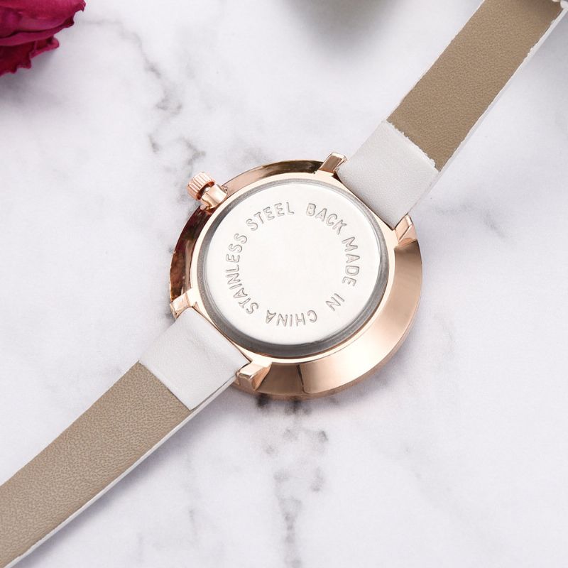 Trendy Urskive Quartz Watch Pu Leather Dame Vanntett Rose Gold Midjeklokke