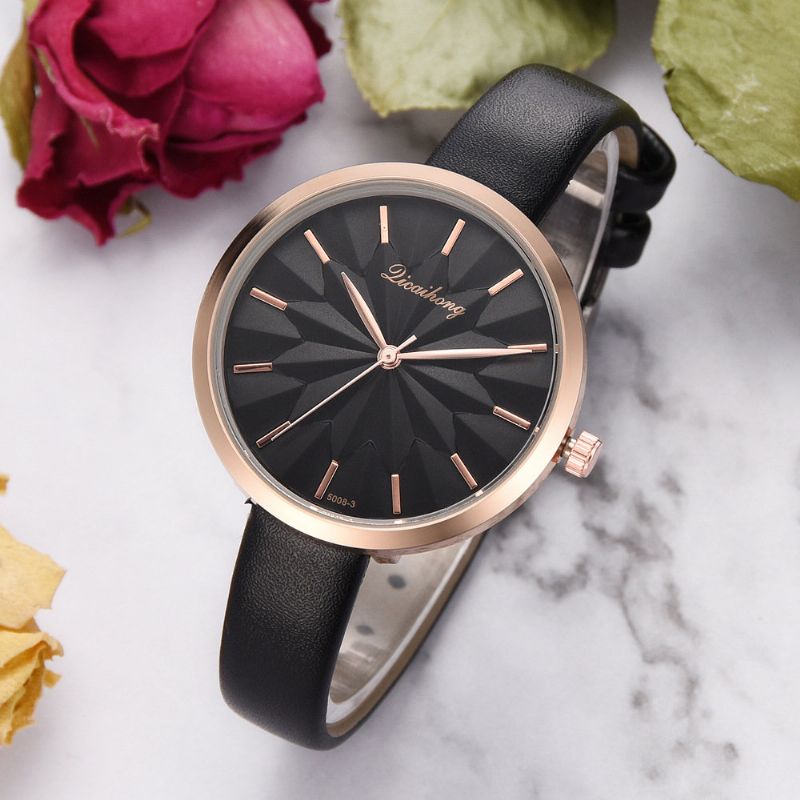 Trendy Urskive Quartz Watch Pu Leather Dame Vanntett Rose Gold Midjeklokke