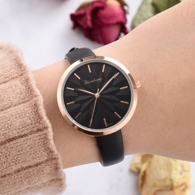 Trendy Urskive Quartz Watch Pu Leather Dame Vanntett Rose Gold Midjeklokke