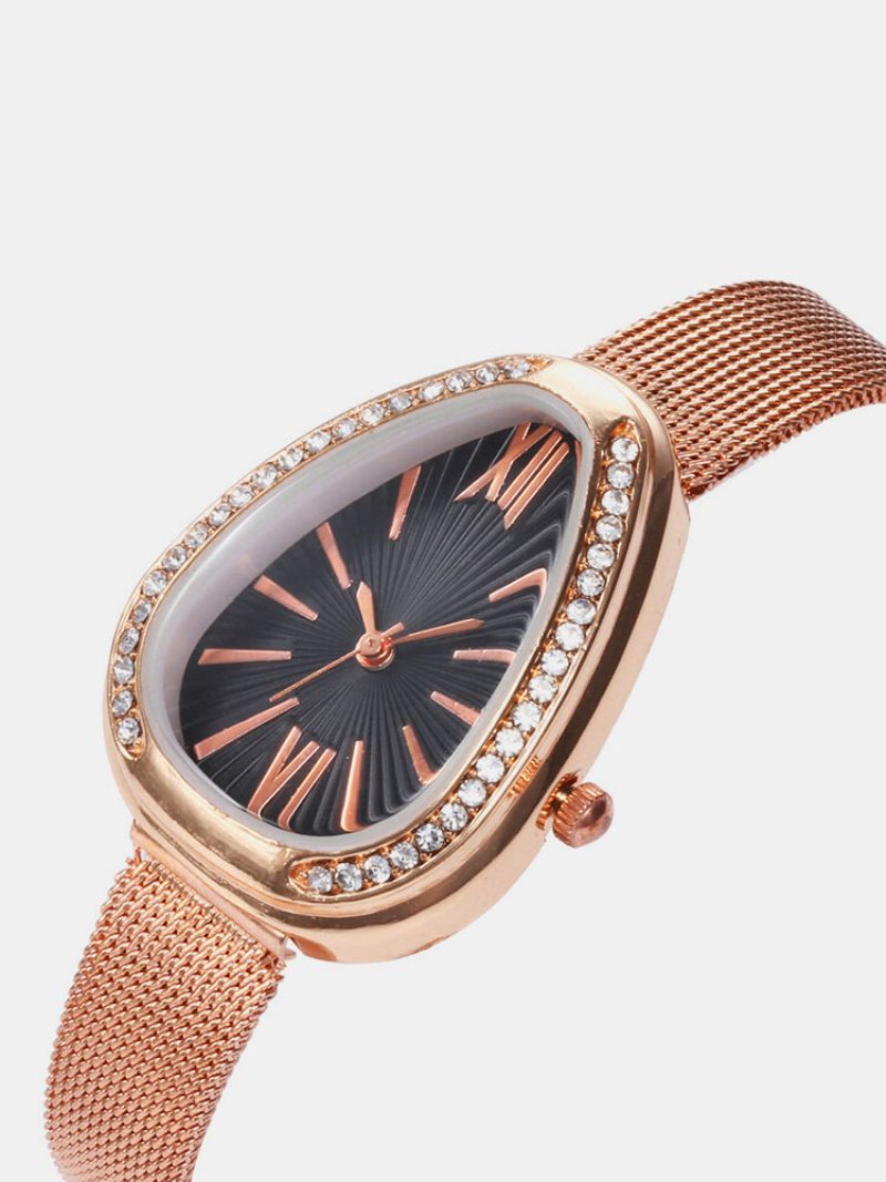 Trendy Water Drop Dame Watch Diamond Rhinestone Quartz Rustfritt Stål Midjeklokke