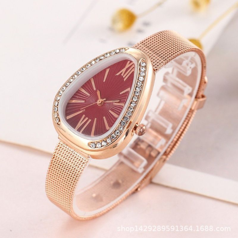 Trendy Water Drop Dame Watch Diamond Rhinestone Quartz Rustfritt Stål Midjeklokke