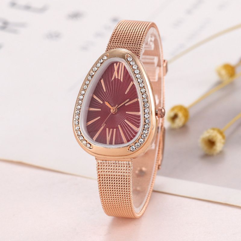 Trendy Water Drop Dame Watch Diamond Rhinestone Quartz Rustfritt Stål Midjeklokke