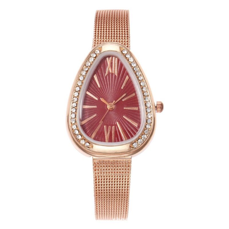 Trendy Water Drop Dame Watch Diamond Rhinestone Quartz Rustfritt Stål Midjeklokke