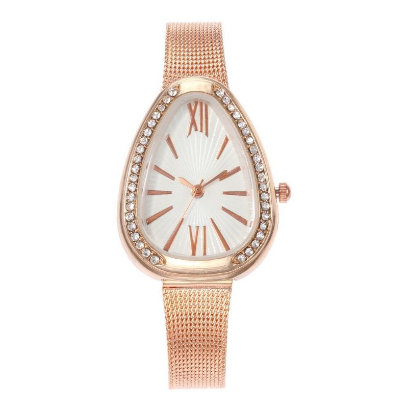 Trendy Water Drop Dame Watch Diamond Rhinestone Quartz Rustfritt Stål Midjeklokke