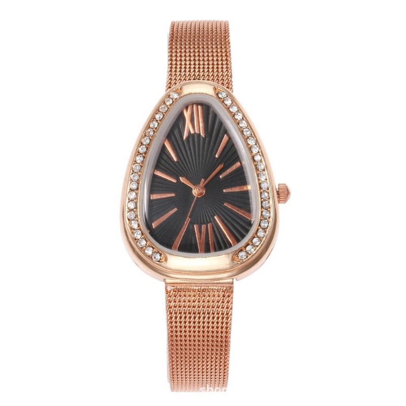 Trendy Water Drop Dame Watch Diamond Rhinestone Quartz Rustfritt Stål Midjeklokke