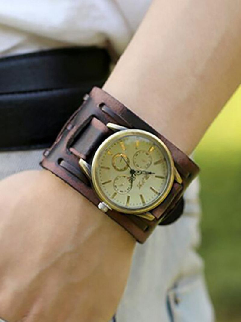 Vintage Cow Leather Armbånd Watch Justerbar Nagle Multi-layer Unisex Quartz