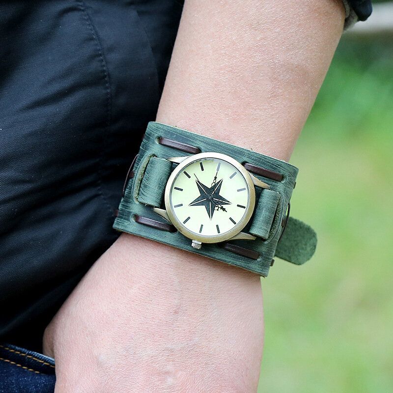 Vintage Cow Leather Armbånd Watch Justerbar Nagle Multi-layer Unisex Quartz