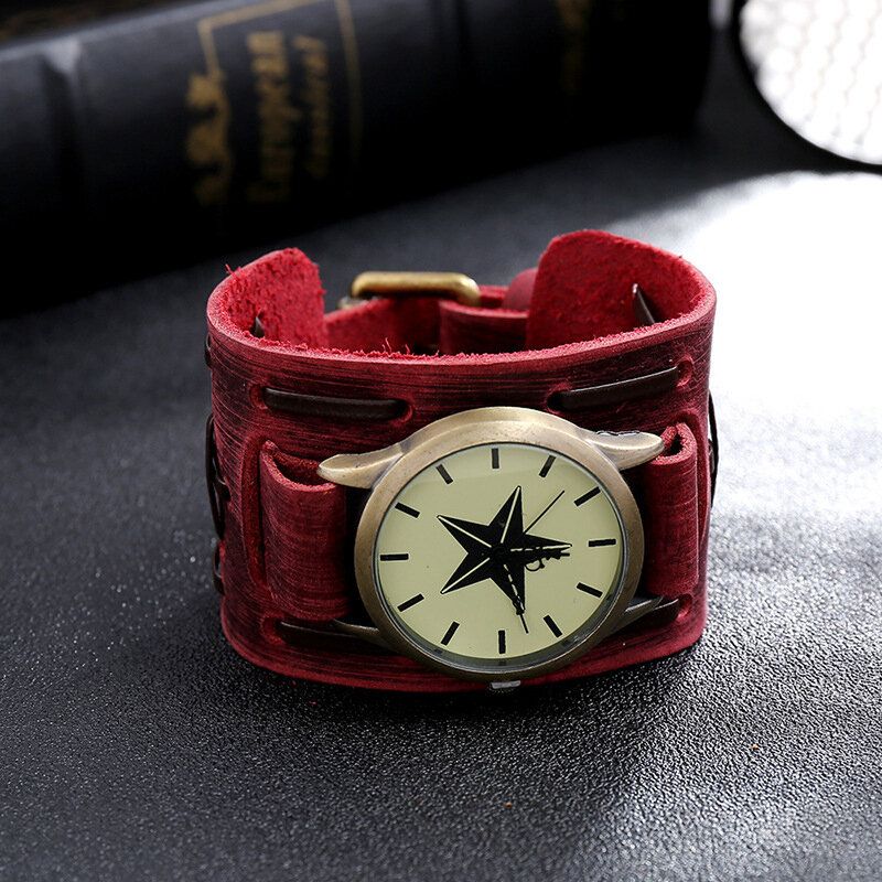 Vintage Cow Leather Armbånd Watch Justerbar Nagle Multi-layer Unisex Quartz