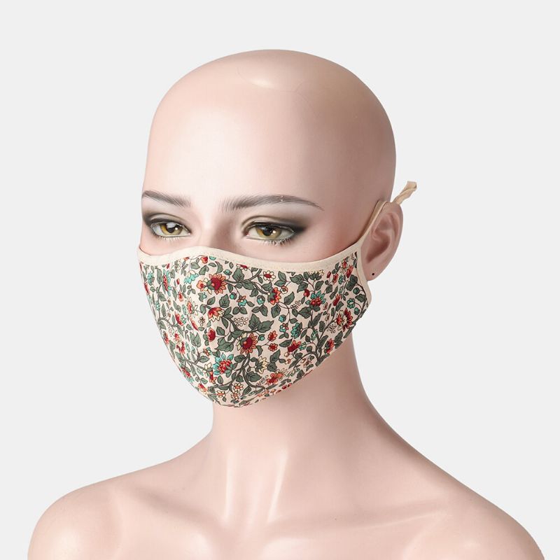 Vintage Floral Face Sheild Mask Trykt Bomullsmaske