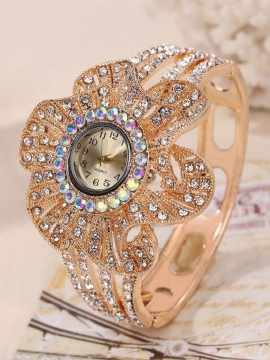 Vintage Geometrisk Stor Flower Disc Armbånd Watch Personlighet Rhinestone Quartz Armbåndsur