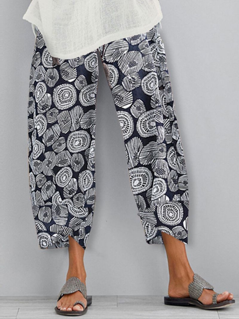 Vintage Print Elastisk Midje Dame Casual Pant