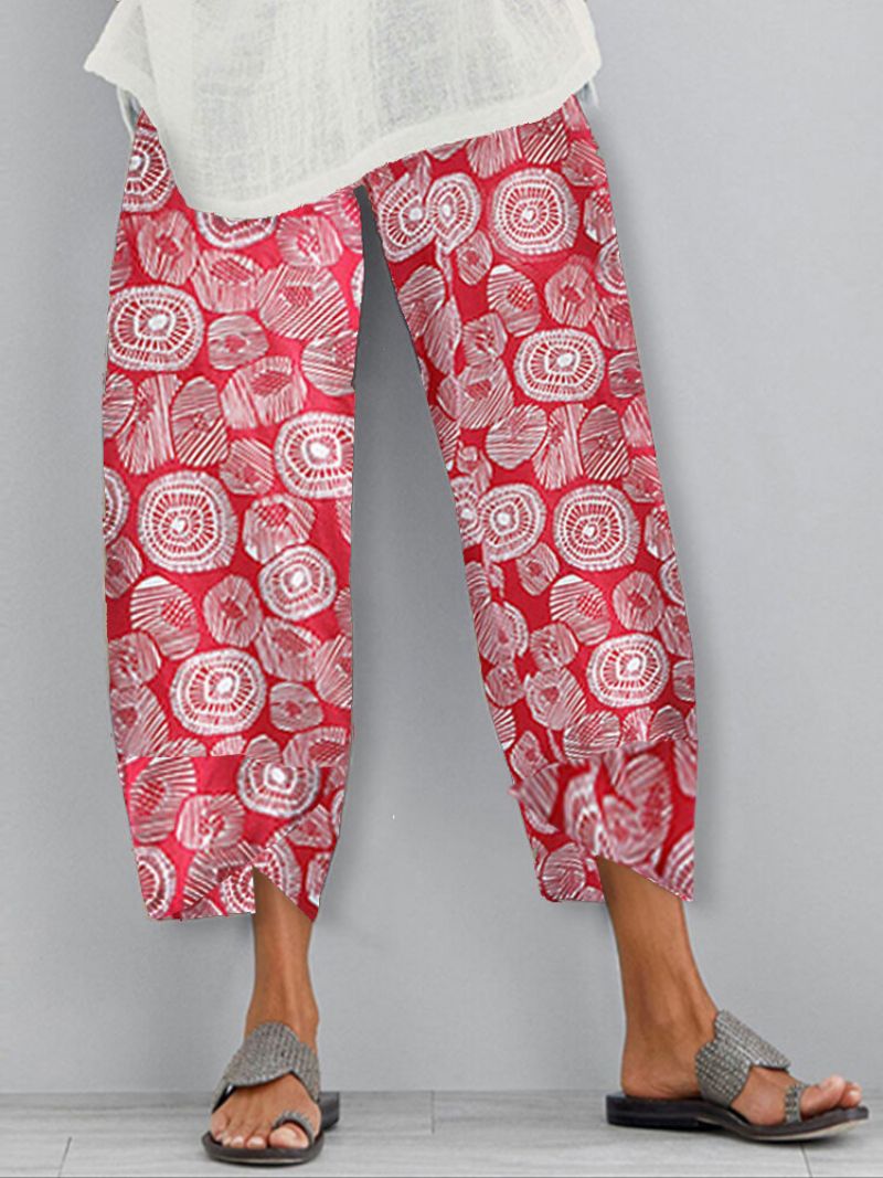 Vintage Print Elastisk Midje Dame Casual Pant