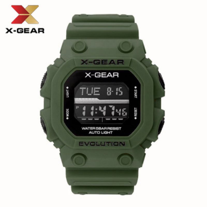 X-gear Revolution Armygreen Sportsklokke Vanntett Elektronisk Herreklokke Moq 20 Stk