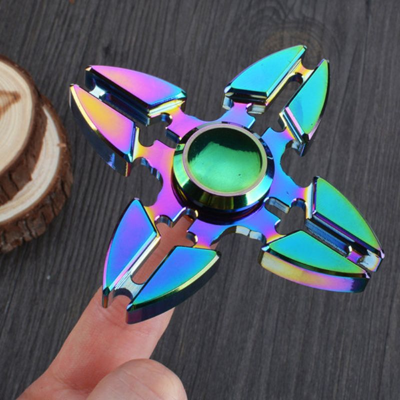 4 Point Rainbow Aluminium Fidget Hand Spinner Finger Leke Edc Focus Barn Voksen