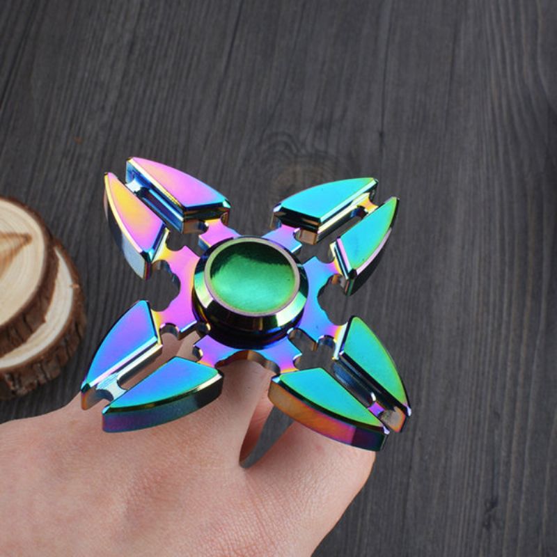 4 Point Rainbow Aluminium Fidget Hand Spinner Finger Leke Edc Focus Barn Voksen