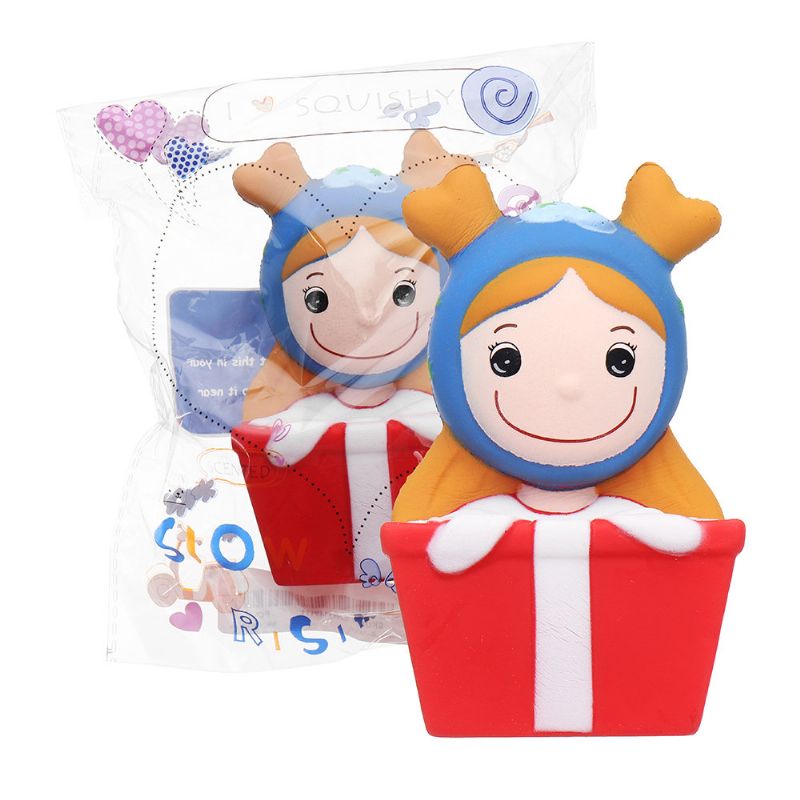 Kawaii Christmas Elk Girl Squishy Slow Rising Myk Leketøy Gavesamling Med Emballasje