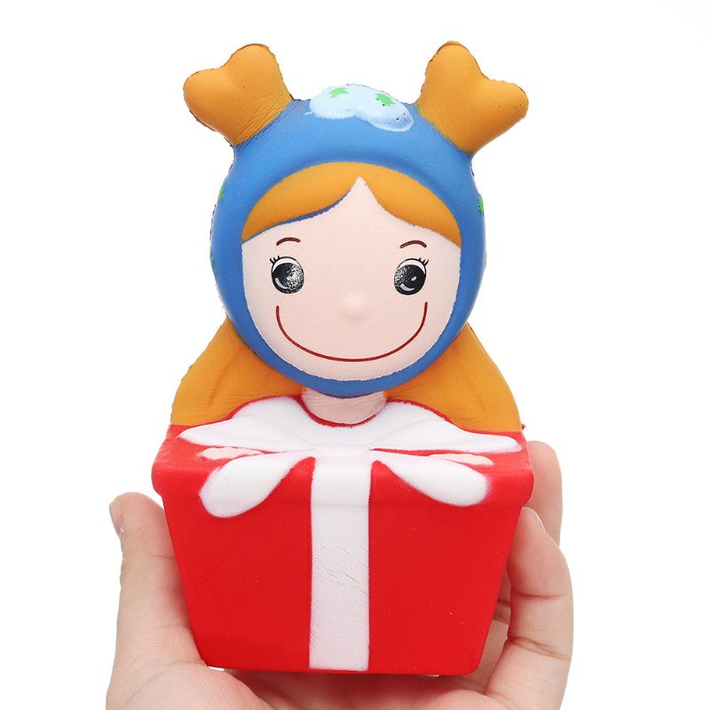 Kawaii Christmas Elk Girl Squishy Slow Rising Myk Leketøy Gavesamling Med Emballasje