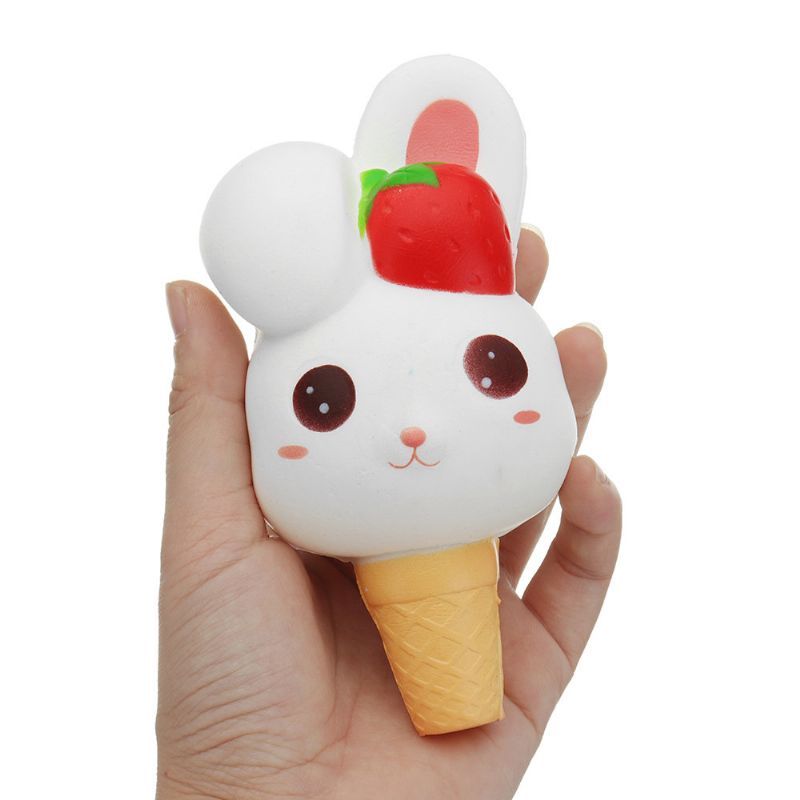 Kawaii Rabbit Ice Cream Squishy Slow Rising Med Emballasje Collection Gift