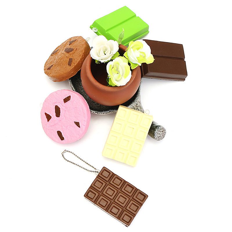 Kawaii Squishy Tag Toys Crack Chocolate Bar Kjeks Cracker Sound Collection Gavedekor Leketøy