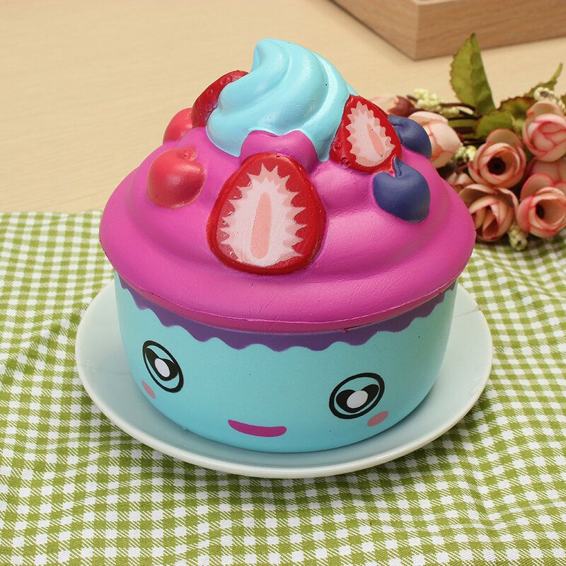 Leilei Squishy Strawberry Frukt Ice Cream Cup Cupcake Slow Rising Original Emballasje Collection Gift