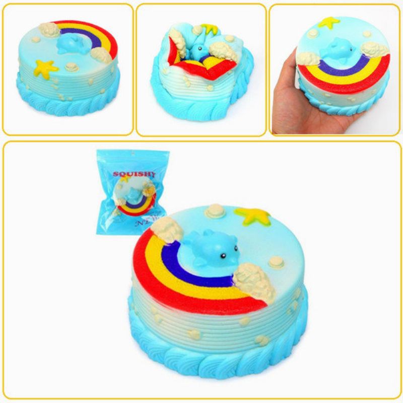 Nei Nei Squishy Jumbo Ocean Rainbow Cake Delfinstjerne Sakte Stigende Originalemballasje Dekor Gaveleketøy