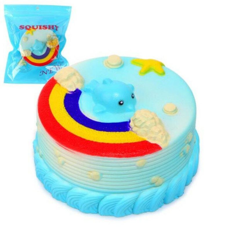 Nei Nei Squishy Jumbo Ocean Rainbow Cake Delfinstjerne Sakte Stigende Originalemballasje Dekor Gaveleketøy