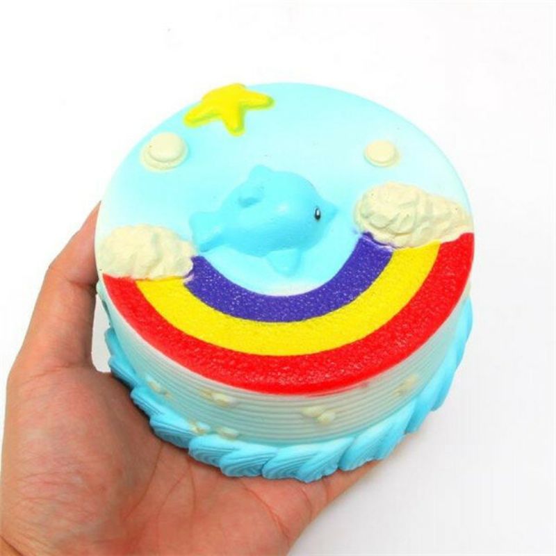 Nei Nei Squishy Jumbo Ocean Rainbow Cake Delfinstjerne Sakte Stigende Originalemballasje Dekor Gaveleketøy