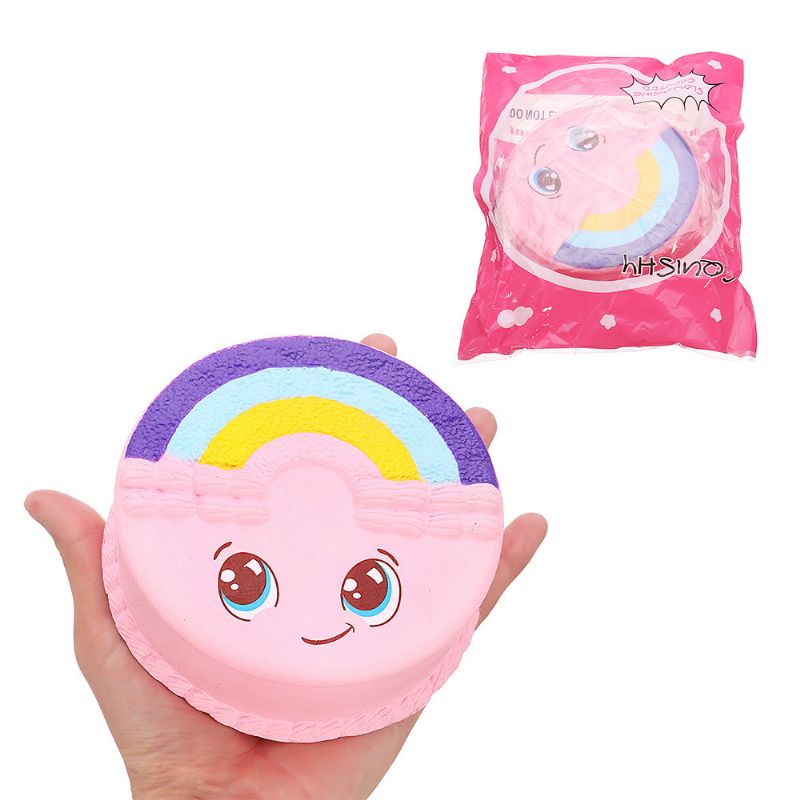 Rainbow Smile Cake Squishy Slow Rising Med Emballasje Collection Gave Myk Leketøy