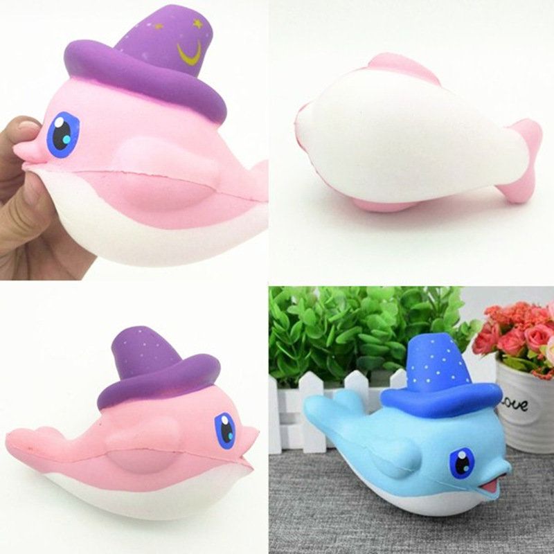 Squishy Slow Rising Kawaii Whale Soft Squeeze Cute Dolphin Mobiltelefonstropp Brødkake Stretchy Toy