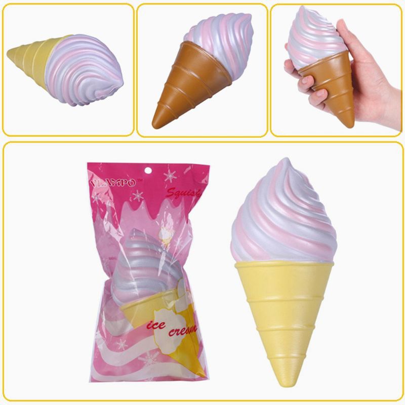 Vlampo Squishy Ice Cream Cone Rosa Hvit Sakte Stigende Originalemballasjesamling Gavedekorleketøy