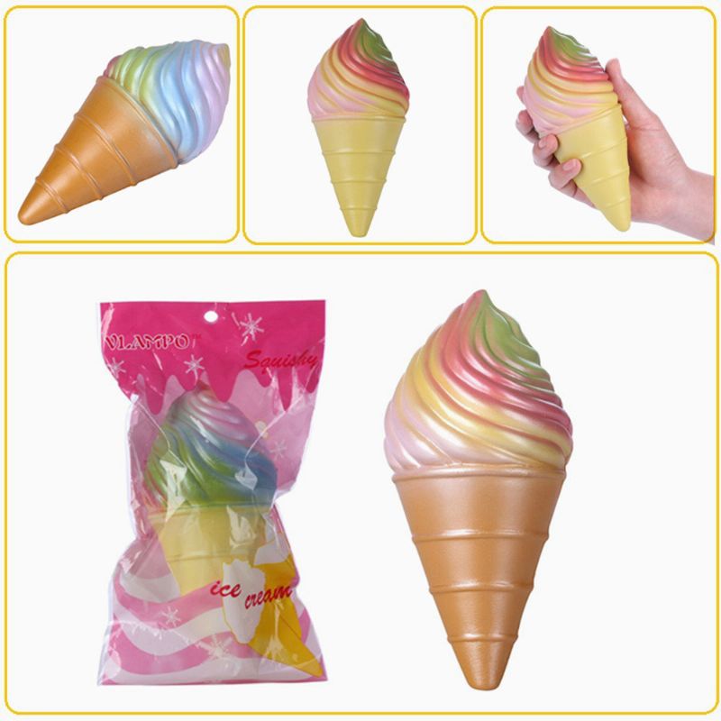 Vlampo Squishy Rainbow Ice Cream Cone Sakte Stigende Originalemballasjesamling Gavedekor Leketøy