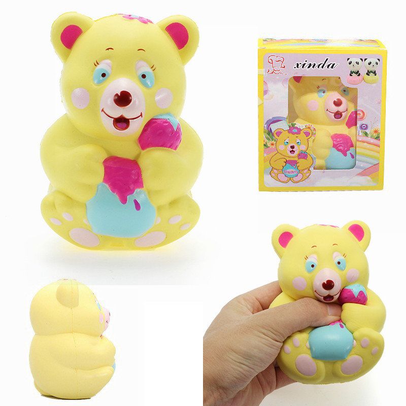 Xinda Squishy Strawberry Bear Holder Honningkrukke 12 cm Sakte Stigende Med Emballasjesamling Gaveleke