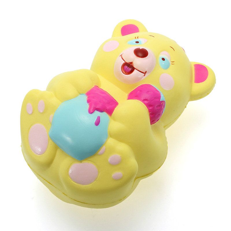 Xinda Squishy Strawberry Bear Holder Honningkrukke 12 cm Sakte Stigende Med Emballasjesamling Gaveleke