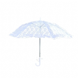 Automatisk Bryllup Paraply Med Trehåndtak Hvit Blonder Dekorasjon Kostyme Tilbehør Parasoll