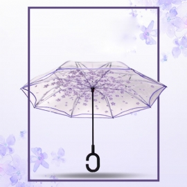 Gjennomsiktig Omvendt Paraply Med C-formet Håndtak Selvstativ Reserve Sammenleggbar Vanntett Vindtett